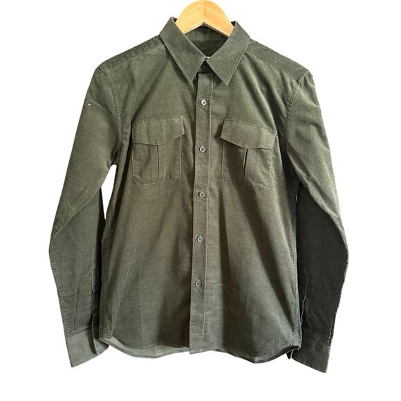 AR ALOHA RAG 100% Cotton Corduroy Dark Green Brown Button Down Shirt Extra Small - Picture 1 of 8